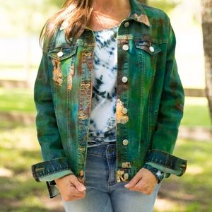 Tie dyed denim jacket with metallics size medium.